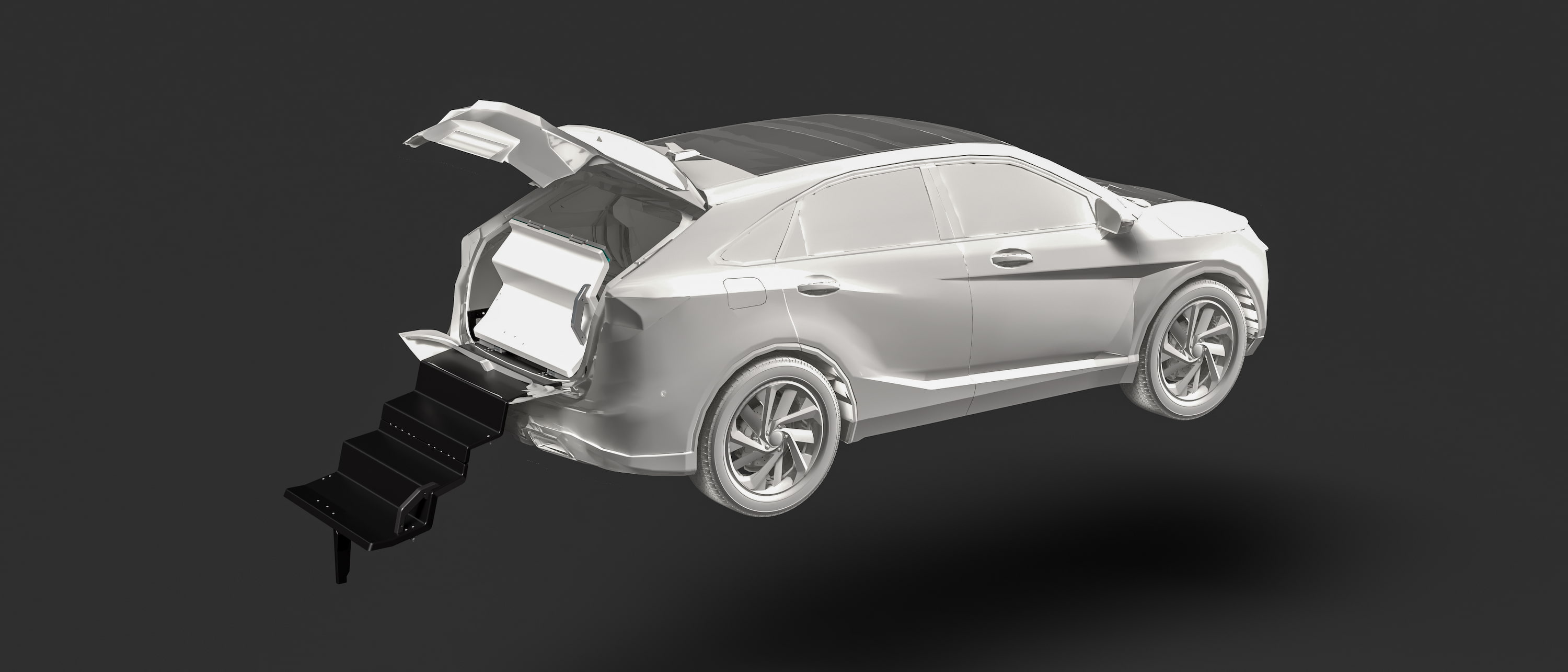 CAD model showing Dog & Drive dog steps and vehicle-specific frame